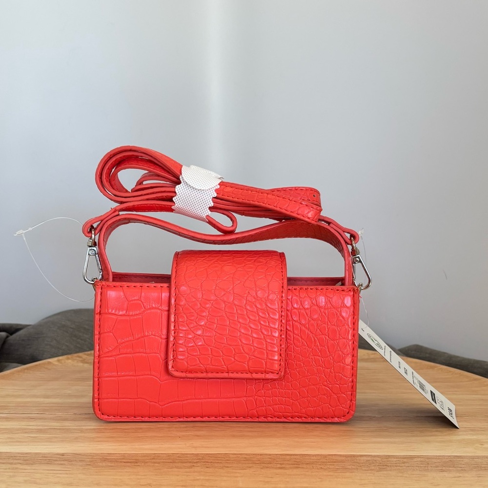 NOBO Coral Red Croc-Embossed Mini Crossbody Handbag, NWT
